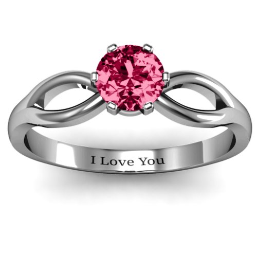 Round Solitaire Figure 8 Shank Ring – Sterling Silver with Ruby
