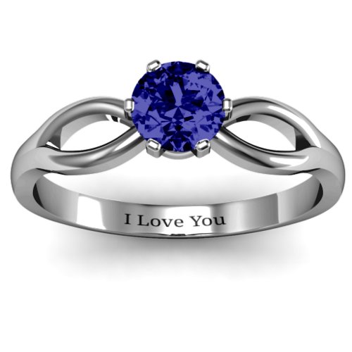 Round Solitaire Figure 8 Shank Ring – Sterling Silver with Blue Sapphire