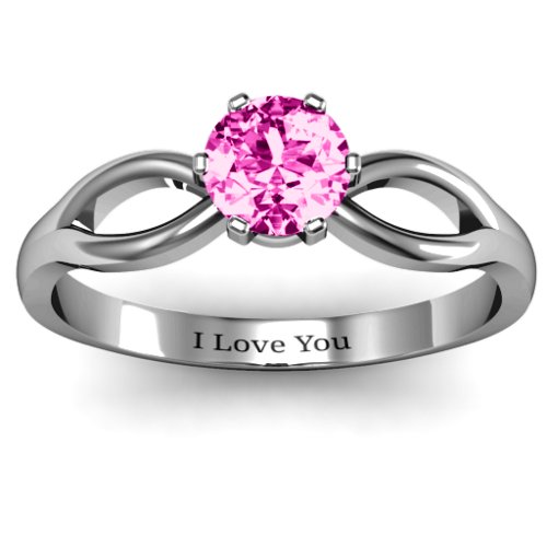 Round Solitaire Figure 8 Shank Ring – Sterling Silver with Pink Tourmaline