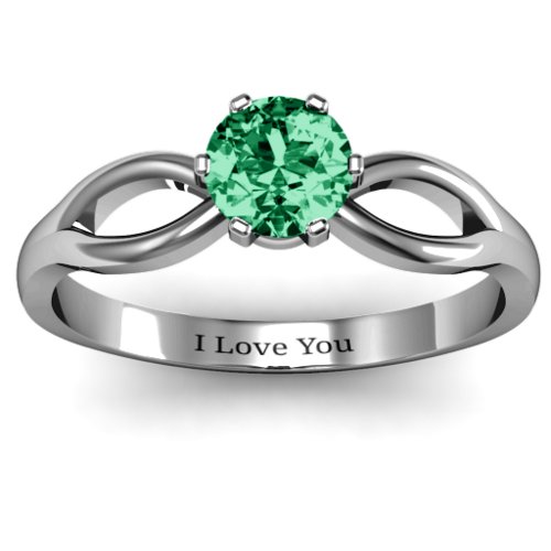 Round Solitaire Figure 8 Shank Ring – Sterling Silver with Emerald
