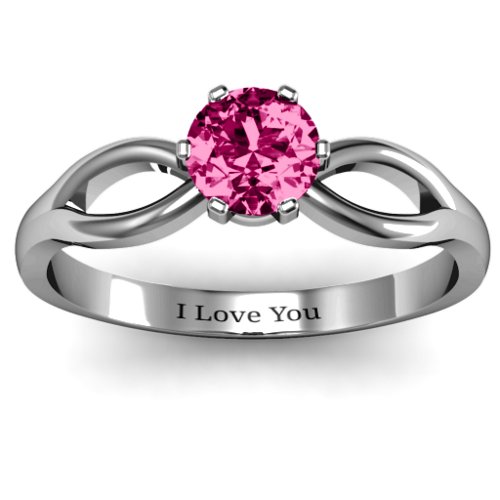 Round Solitaire Figure 8 Shank Ring – Sterling Silver with Ruby