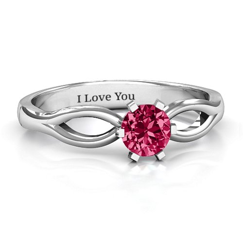 Round Solitaire Figure 8 Shank Ring – Sterling Silver with Ruby