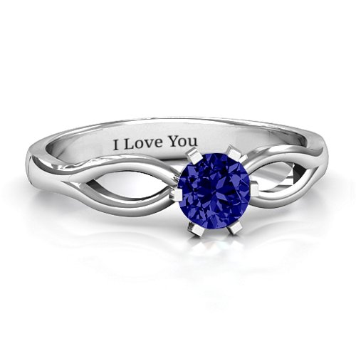 Round Solitaire Figure 8 Shank Ring – Sterling Silver with Blue Sapphire