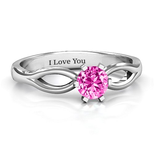 Round Solitaire Figure 8 Shank Ring – Sterling Silver with Pink Tourmaline