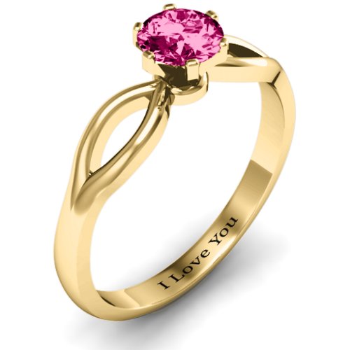 Round Solitaire Figure 8 Shank Ring – 10K Yellow Gold with Ruby
