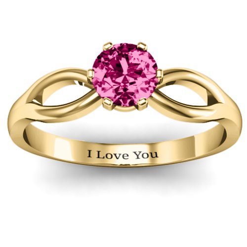 Round Solitaire Figure 8 Shank Ring – 10K Yellow Gold with Ruby