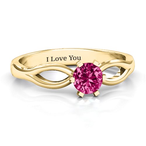 Round Solitaire Figure 8 Shank Ring – 10K Yellow Gold with Ruby
