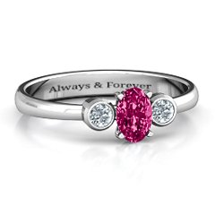 Oval Center with Twin Bezel Rounds Ring – Sterling Silver with Ruby and Cubic Zirconia