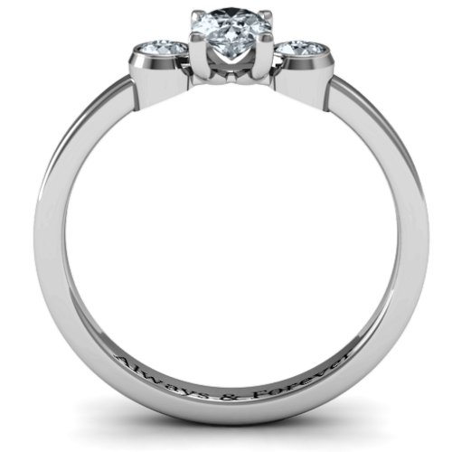 Oval Center with Twin Bezel Rounds Ring – Sterling Silver with Cubic Zirconia