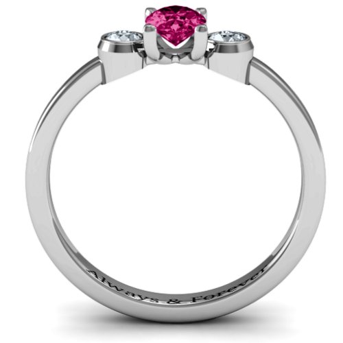 Oval Center with Twin Bezel Rounds Ring – Sterling Silver with Ruby and Cubic Zirconia