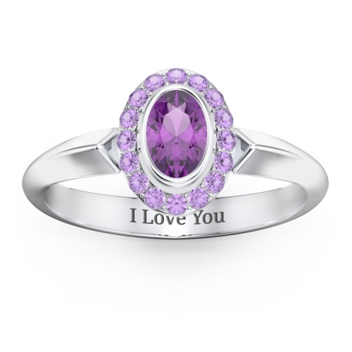 "Royal" Bezel Set Oval Cluster Ring – Sterling Silver with Amethyst and Amethyst Premium Zirconia