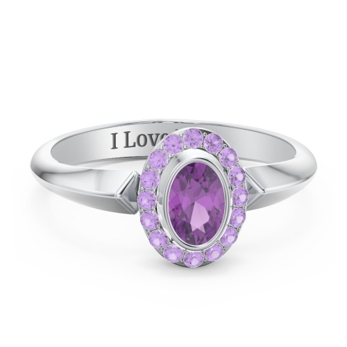 "Royal" Bezel Set Oval Cluster Ring – Sterling Silver with Amethyst and Amethyst Premium Zirconia