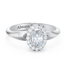 "Royal" Bezel Set Oval Cluster Ring in 925 Sterling Silver with Diamond