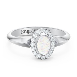 "Royal" Bezel Set Oval Cluster Ring in 925 Sterling Silver with Opal and White Premium Zirconia
