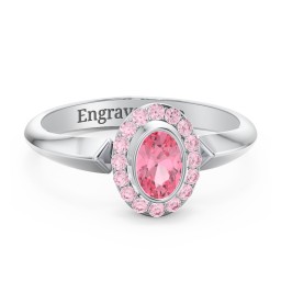 "Royal" Bezel Set Oval Cluster Ring in 925 Sterling Silver with Pink Tourmaline and Fancy Pink Premium Zirconia