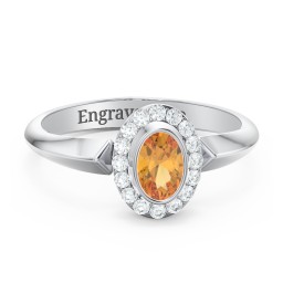 "Royal" Bezel Set Oval Cluster Ring in 925 Sterling Silver with Citrine and White Premium Zirconia