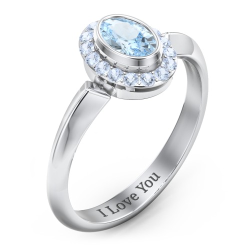 "Royal" Bezel Set Oval Cluster Ring – Sterling Silver with Aquamarine and Fancy Blue Premium Zirconia