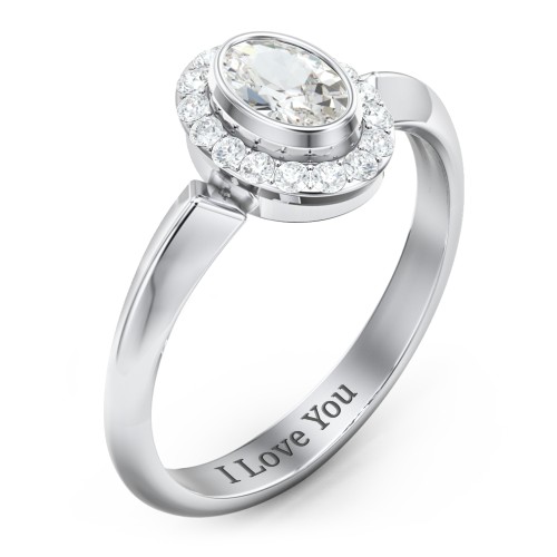 "Royal" Bezel Set Oval Cluster Ring – Sterling Silver with Cubic Zirconia and White Premium Zirconia