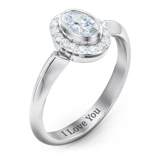 "Royal" Bezel Set Oval Cluster Ring – Sterling Silver with Diamond