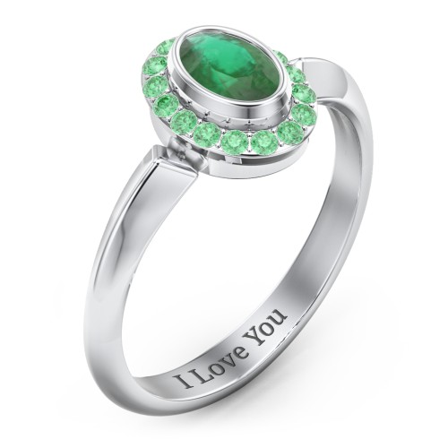 "Royal" Bezel Set Oval Cluster Ring – Sterling Silver with Emerald and Green Premium Zirconia