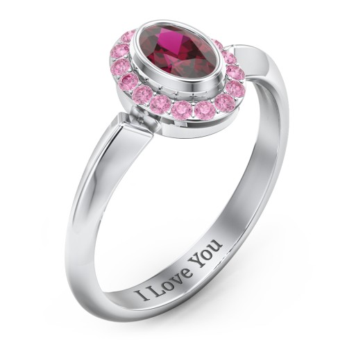 "Royal" Bezel Set Oval Cluster Ring – Sterling Silver with Ruby and Red Premium Zirconia