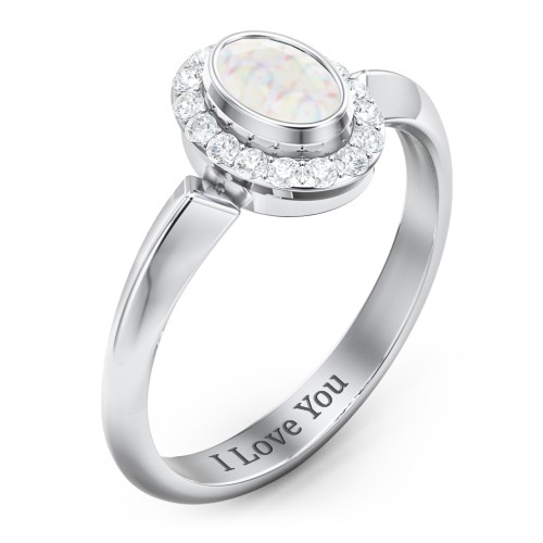 "Royal" Bezel Set Oval Cluster Ring – Sterling Silver with Opal and White Premium Zirconia