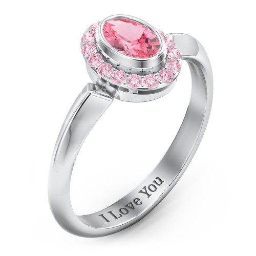 "Royal" Bezel Set Oval Cluster Ring – Sterling Silver with Pink Tourmaline and Fancy Pink Premium Zirconia
