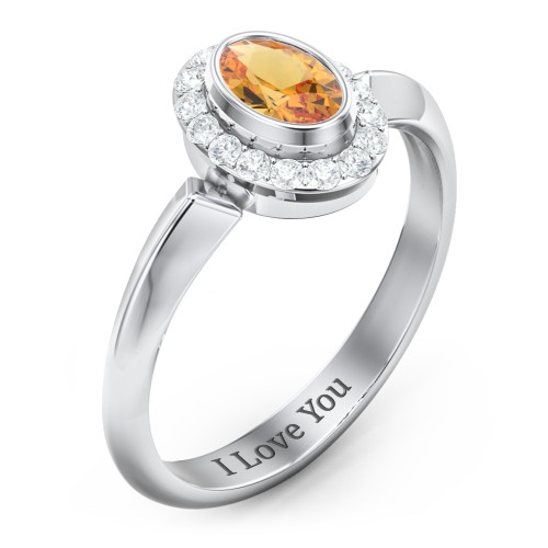 "Royal" Bezel Set Oval Cluster Ring – Sterling Silver with Citrine and White Premium Zirconia