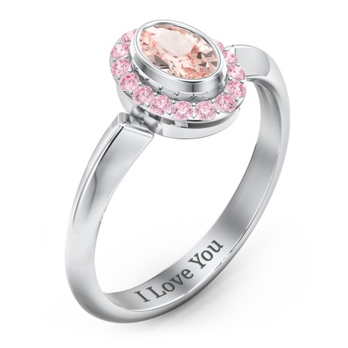 "Royal" Bezel Set Oval Cluster Ring – Sterling Silver with Morganite and Fancy Pink Premium Zirconia