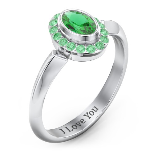 "Royal" Bezel Set Oval Cluster Ring – Sterling Silver with Emerald and Green Premium Zirconia