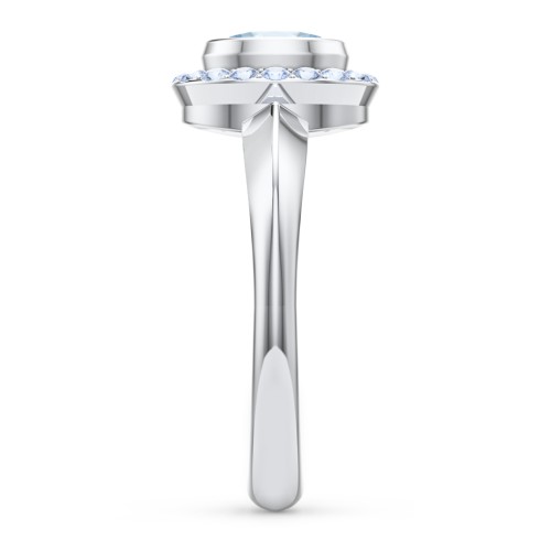 "Royal" Bezel Set Oval Cluster Ring – Sterling Silver with Aquamarine and Fancy Blue Premium Zirconia