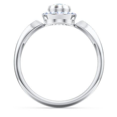 "Royal" Bezel Set Oval Cluster Ring – Sterling Silver with Aquamarine and Fancy Blue Premium Zirconia