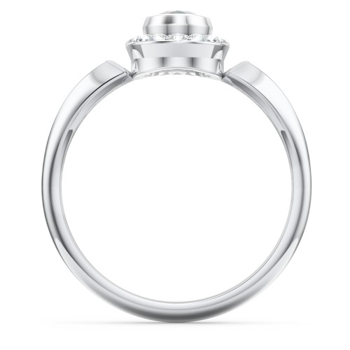 "Royal" Bezel Set Oval Cluster Ring – Sterling Silver with Opal and White Premium Zirconia