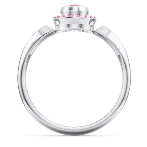 "Royal" Bezel Set Oval Cluster Ring – Sterling Silver with Pink Tourmaline and Fancy Pink Premium Zirconia