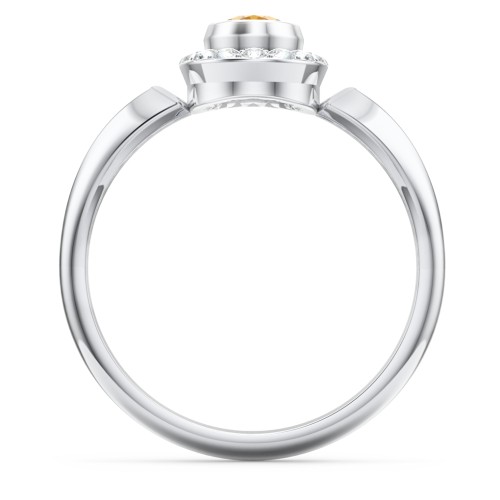 "Royal" Bezel Set Oval Cluster Ring – Sterling Silver with Citrine and White Premium Zirconia