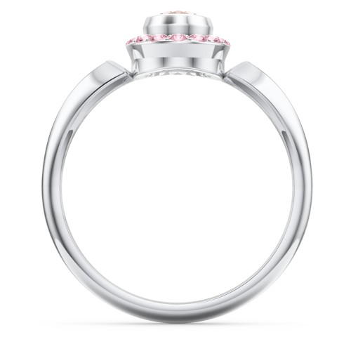 "Royal" Bezel Set Oval Cluster Ring – Sterling Silver with Morganite and Fancy Pink Premium Zirconia