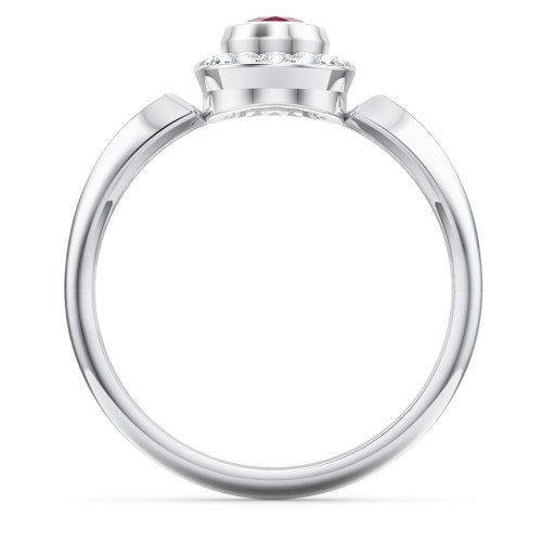 "Royal" Bezel Set Oval Cluster Ring – Sterling Silver with Ruby and White Premium Zirconia