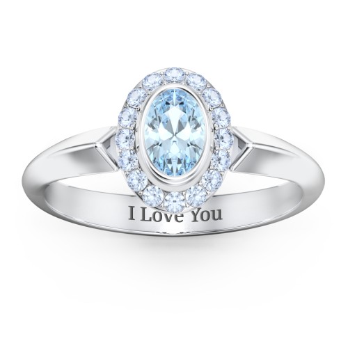 "Royal" Bezel Set Oval Cluster Ring – Sterling Silver with Aquamarine and Fancy Blue Premium Zirconia