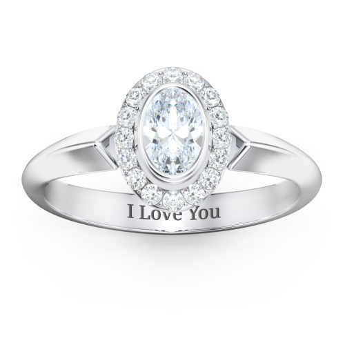 "Royal" Bezel Set Oval Cluster Ring – Sterling Silver with Diamond