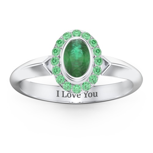"Royal" Bezel Set Oval Cluster Ring – Sterling Silver with Emerald and Green Premium Zirconia