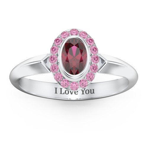"Royal" Bezel Set Oval Cluster Ring – Sterling Silver with Ruby and Red Premium Zirconia