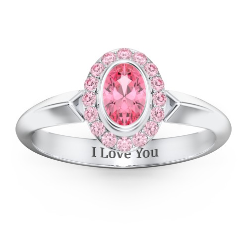 "Royal" Bezel Set Oval Cluster Ring – Sterling Silver with Pink Tourmaline and Fancy Pink Premium Zirconia