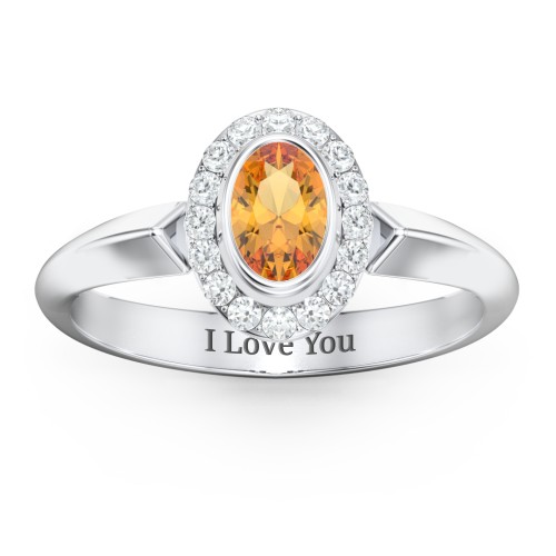 "Royal" Bezel Set Oval Cluster Ring – Sterling Silver with Citrine and White Premium Zirconia