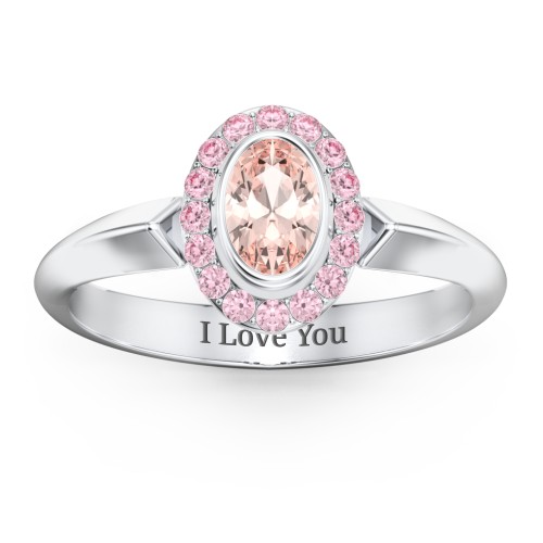 "Royal" Bezel Set Oval Cluster Ring – Sterling Silver with Morganite and Fancy Pink Premium Zirconia