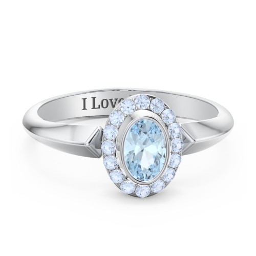 "Royal" Bezel Set Oval Cluster Ring – Sterling Silver with Aquamarine and Fancy Blue Premium Zirconia