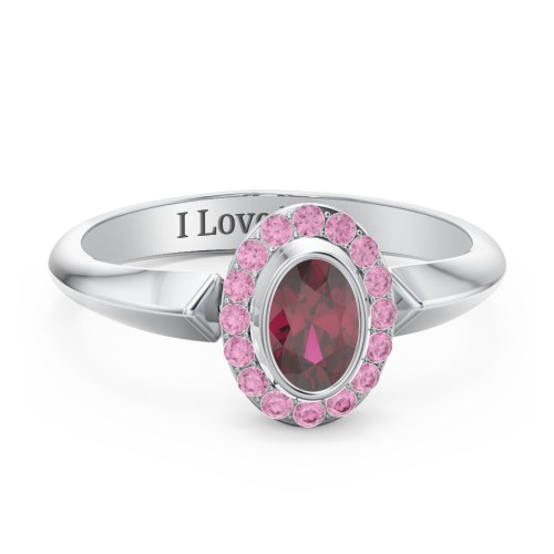 "Royal" Bezel Set Oval Cluster Ring – Sterling Silver with Ruby and Red Premium Zirconia