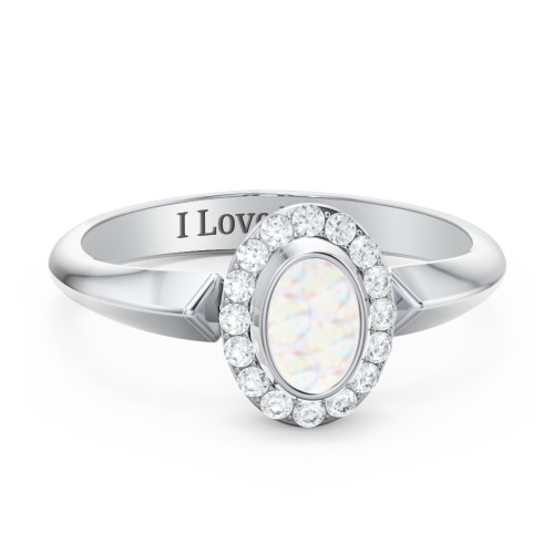 "Royal" Bezel Set Oval Cluster Ring – Sterling Silver with Opal and White Premium Zirconia