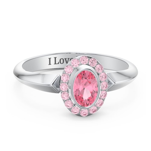 "Royal" Bezel Set Oval Cluster Ring – Sterling Silver with Pink Tourmaline and Fancy Pink Premium Zirconia
