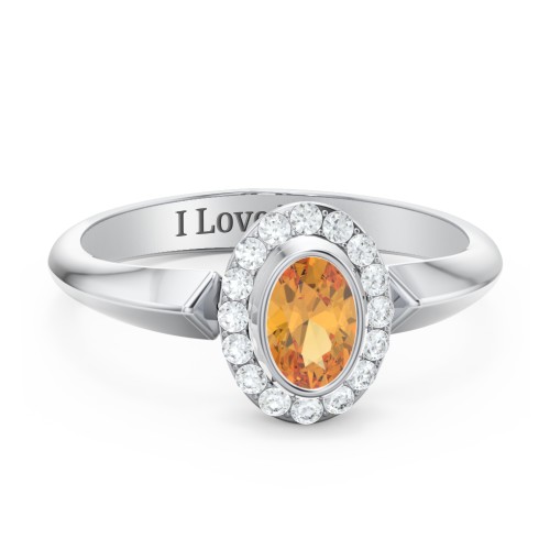 "Royal" Bezel Set Oval Cluster Ring – Sterling Silver with Citrine and White Premium Zirconia