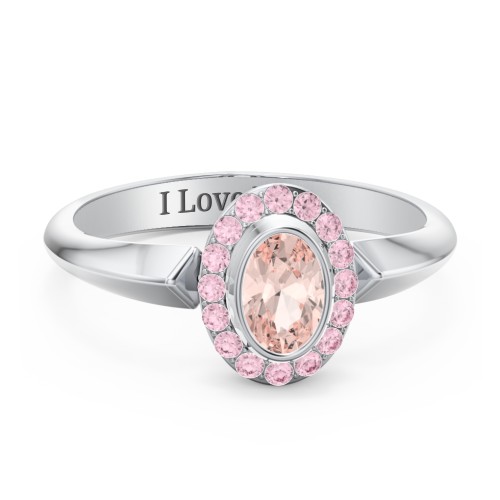 "Royal" Bezel Set Oval Cluster Ring – Sterling Silver with Morganite and Fancy Pink Premium Zirconia